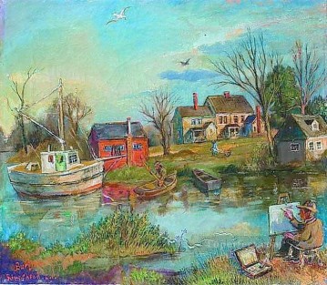 un pintor paisaje de la orilla del río Pinturas al óleo